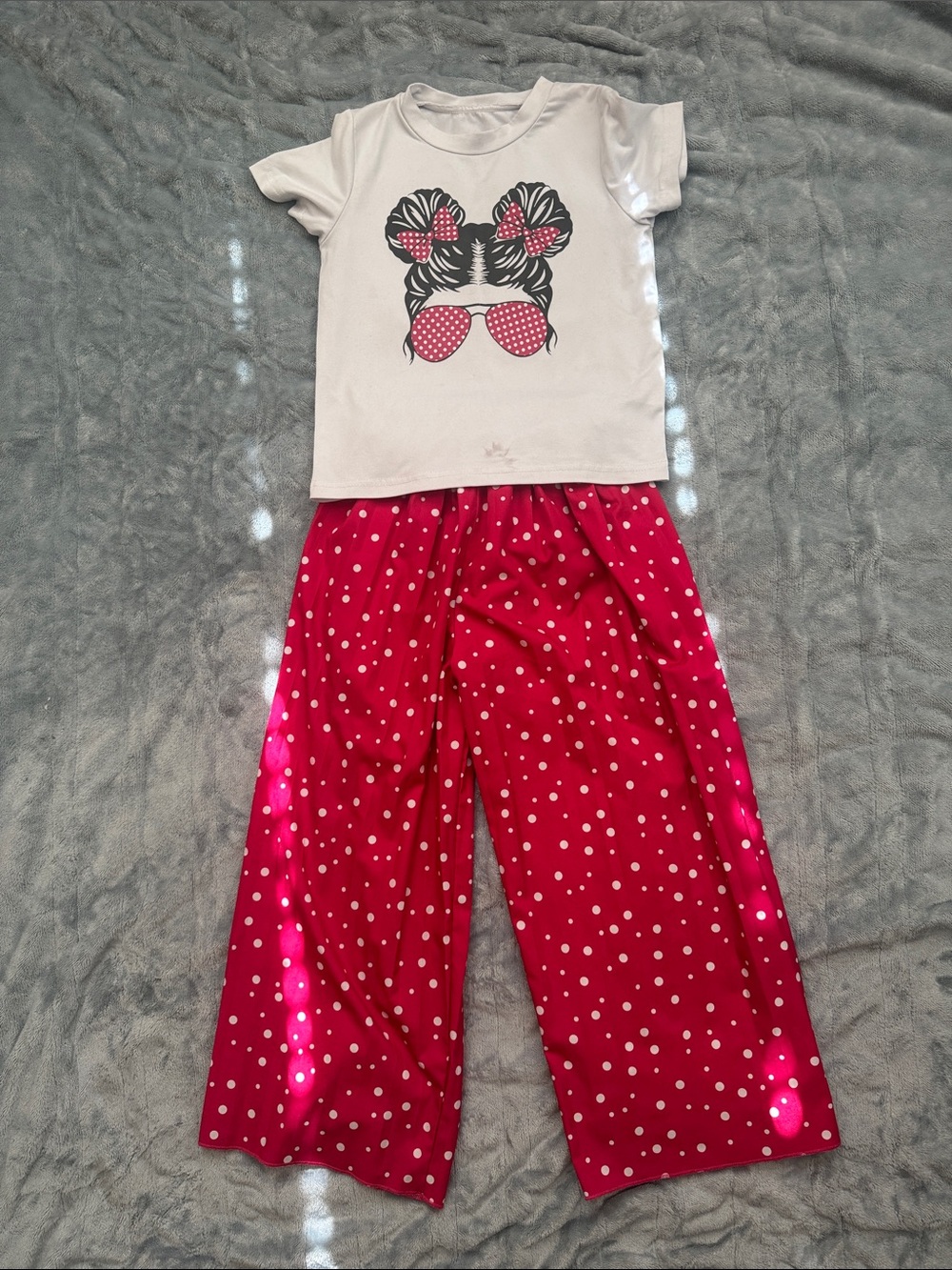 Girls' White Top and Pink Polka Dot Set